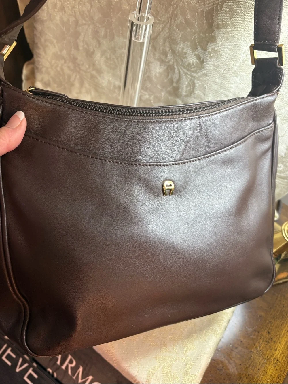 Etienne Aigner Brown Leather Shoulder Bag with Gold Hardware